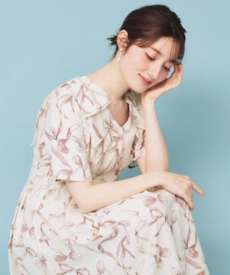 index (Women)/インデックス 《美人百花掲載》リボン柄タックスリーブワンピース【洗濯機洗い可／イージーアイロン】（２００２４２５９７３）