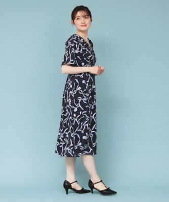 《美人百花掲載》リボン柄タックスリーブワンピース【洗濯機洗い可／イージーアイロン】（２００２４２５９７３）