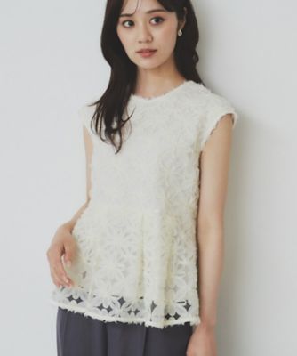 index (Women)/インデックス フラワーチュール刺繍ペプラムブラウス【ハンドウォッシャブル可】（２００２４２５９８９）