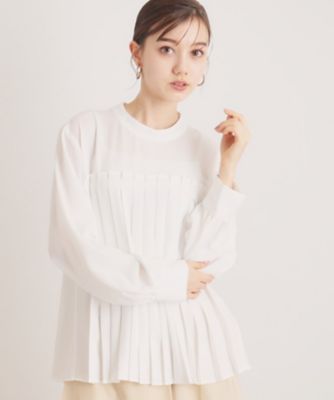 ＜SUNAUNA (Women)＞【春色／プリーツ】スタンドネックブラウス（２００２４２５９９７）