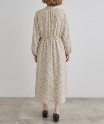 フロントタックフラワープリントワンピース