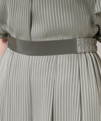 PLEATS PLEASE ストライプ ガウチョパンツ グレージュ　サイズ3 S～4Lサイズ／セットアップ／洗える】艶サテンストライプ