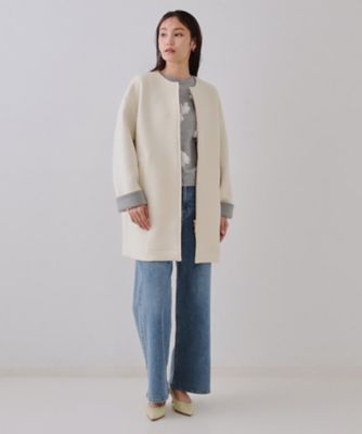 ノーカラーZIPミドルコート【洗濯機洗い可／抗ピル