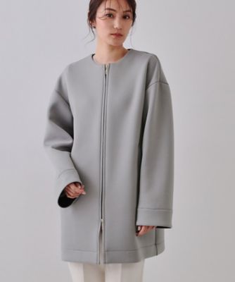 ※美品　ELIN(green label relaxing) ミドルコート ノーカラーZIPミドルコート【洗濯機洗い可／抗ピル