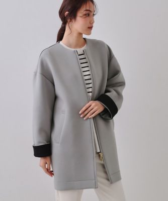 PRM　新品未使用タグ付き ✨LASUD ノーカラー ジップ コート セール】サイドスリット ノーカラーロングコート（ノーカラー