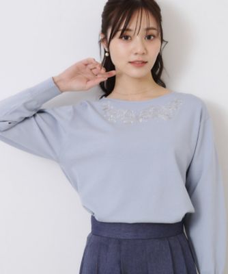 新品 BLAMINK フラワーエンブロショートスリーブブラウス 大人可愛い 