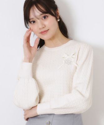 COUTURE BROOCH (Women)/クチュールブローチ 【最旬フェミカジュ】細ケーブルリボン刺繍ロゴニット(2002429214)