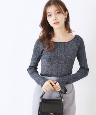 ラメ混ボートネックリブニットプルオーバー（2002429216