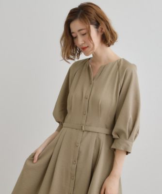 麻調メッシュラグランスリーブワンピース（2002429407