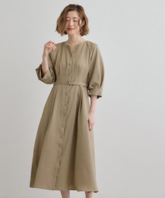 麻調メッシュラグランスリーブワンピース（2002429407