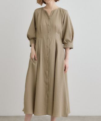 麻調メッシュラグランスリーブワンピース（2002429407