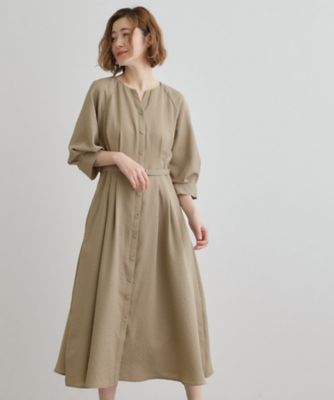 麻調メッシュラグランスリーブワンピース（2002429407