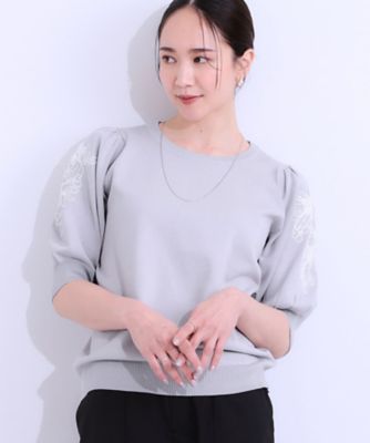 【Ｓ－ＬＬ】お袖刺繍がアクセント　ラウンドネックニット（２００２４２９４５９）