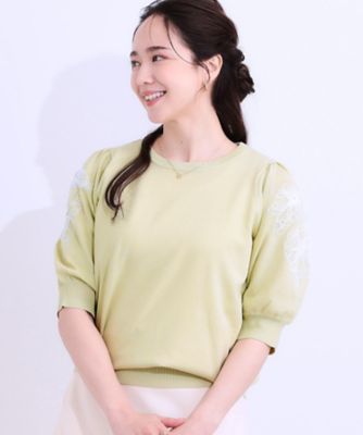 【Ｓ－ＬＬ】お袖刺繍がアクセント　ラウンドネックニット（２００２４２９４５９）