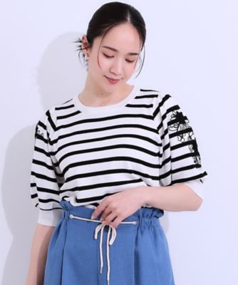 【Ｓ－ＬＬ】お袖刺繍がアクセント　ラウンドネックニット（２００２４２９４５９）