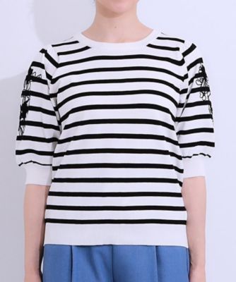 【Ｓ－ＬＬ】お袖刺繍がアクセント　ラウンドネックニット（２００２４２９４５９）
