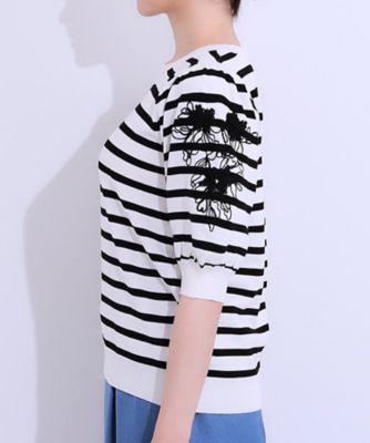 【Ｓ－ＬＬ】お袖刺繍がアクセント　ラウンドネックニット（２００２４２９４５９）