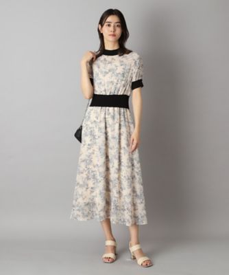 【大人百花春号掲載　モデル美香さん着用】シアーフラワープリントハーフスリーブワンピース（２００２４２９８９３）