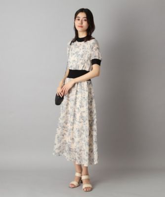 【大人百花春号掲載　モデル美香さん着用】シアーフラワープリントハーフスリーブワンピース（２００２４２９８９３）