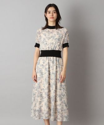 【大人百花春号掲載　モデル美香さん着用】シアーフラワープリントハーフスリーブワンピース（２００２４２９８９３）