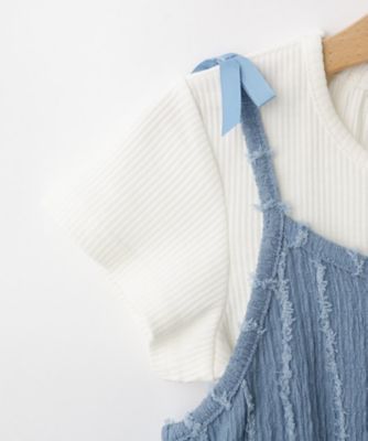 【１００－１５０ｃｍ／２点セット】ポコポコの表面感が魅力　楊柳キャミチュニック＋Ｔシャツ（２００２４３００９２）