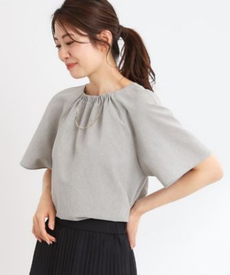 【ＵＶカット／接触冷感／マシンウォッシュ可／吸水速乾／セットアップ可／夏の通勤におすすめ】ネックギャザータックブラウス（２００２４３１２４９