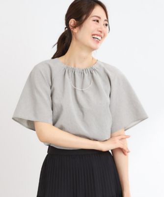 【ＵＶカット／接触冷感／マシンウォッシュ可／吸水速乾／セットアップ可／夏の通勤におすすめ】ネックギャザータックブラウス（２００２４３１２４９