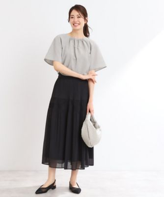 【ＵＶカット／接触冷感／マシンウォッシュ可／吸水速乾／セットアップ可／夏の通勤におすすめ】ネックギャザータックブラウス（２００２４３１２４９