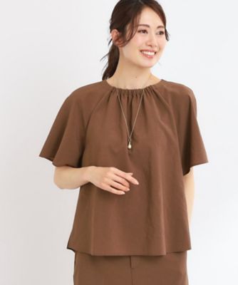 【ＵＶカット／接触冷感／マシンウォッシュ可／吸水速乾／セットアップ可／夏の通勤におすすめ】ネックギャザータックブラウス（２００２４３１２４９