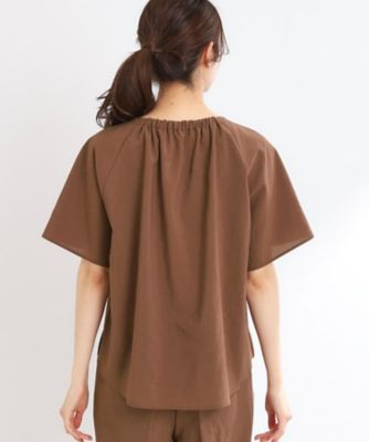 【ＵＶカット／接触冷感／マシンウォッシュ可／吸水速乾／セットアップ可／夏の通勤におすすめ】ネックギャザータックブラウス（２００２４３１２４９