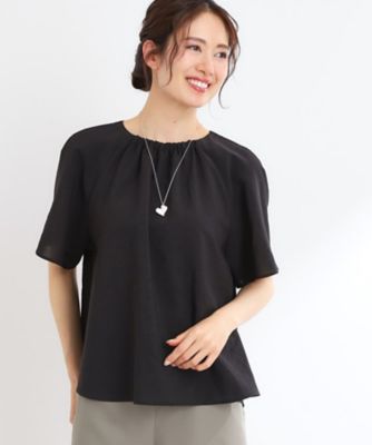 【ＵＶカット／接触冷感／マシンウォッシュ可／吸水速乾／セットアップ可／夏の通勤におすすめ】ネックギャザータックブラウス（２００２４３１２４９