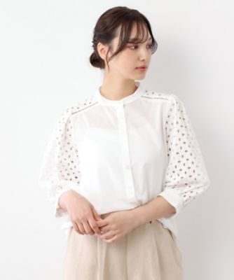 ＜LAURA ASHLEY＞【人気デザイン！コットン１００％／袖レース／羽織りに使える】コットンブラウス（２００２４３１７９６）