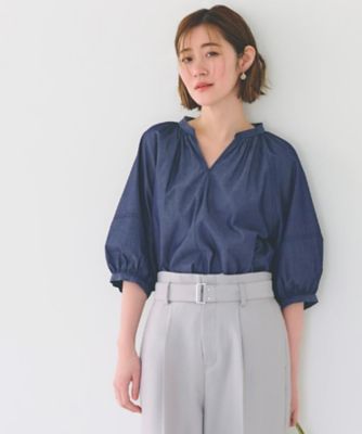 【夏に嬉しい機能付き】ランタンスリーブシャツブラウス（２００２４３２１９４）