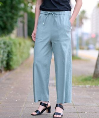 夏向け】麻調ワイドパンツ ライトグレー セットアップ着用可