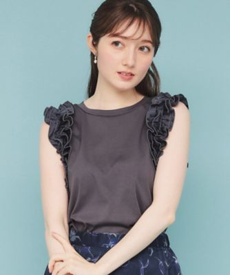 index (Women)/インデックス 《美人百花掲載》フリルドッキングノースリーブトップス【接触冷感/UVケア/洗濯機洗い可】(2002432803)