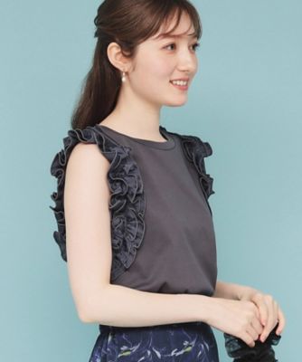 《美人百花掲載》フリルドッキングノースリーブトップス【接触冷感／ＵＶケア／洗濯機洗い可】（２００２４３２８０３）