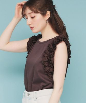 《美人百花掲載》フリルドッキングノースリーブトップス【接触冷感／ＵＶケア／洗濯機洗い可】（２００２４３２８０３）