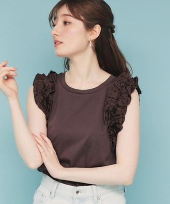 《美人百花掲載》フリルドッキングノースリーブトップス【接触冷感／ＵＶケア／洗濯機洗い可】（２００２４３２８０３）