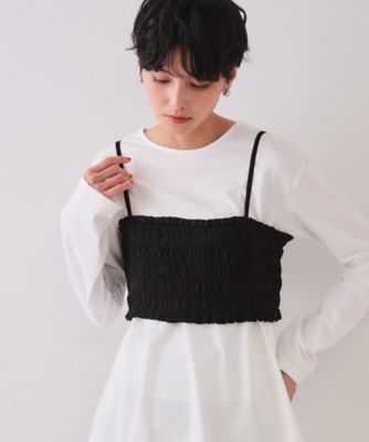 ＜OPAQUE.CLIP (Women)＞《ツインセット》シャーリングビスチェ×ロングＴシャツ【洗濯機洗い可】（２００２４３２８１０）