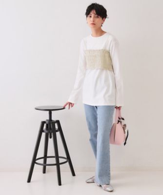 《ツインセット》シャーリングビスチェ×ロングＴシャツ【洗濯機洗い可】（２００２４３２８１０）