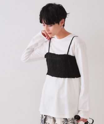《ツインセット》シャーリングビスチェ×ロングＴシャツ【洗濯機洗い可】（２００２４３２８１０）