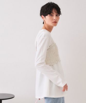《ツインセット》シャーリングビスチェ×ロングＴシャツ【洗濯機洗い可】（２００２４３２８１０）