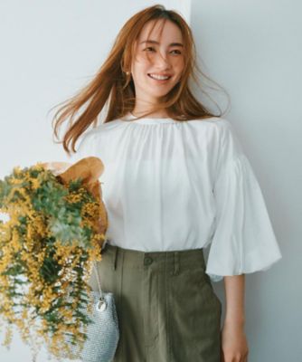 新品未使用　 eLLa バルーンスリーブブラウス ホワイト バルーンスリーブブラウス【洗濯機洗い可