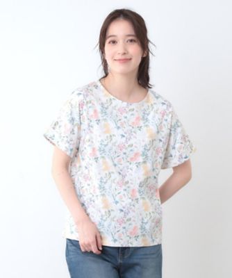 【母の日ギフトにおすすめ！日本製／コットン１００％】エルストンガーデン柄スムースＴシャツ（２００２４３３２３３）