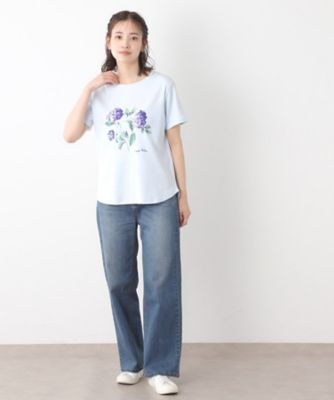 【コットン１００％／洗える】ハイドランジア柄Ｔシャツ（２００２４３３２３４）
