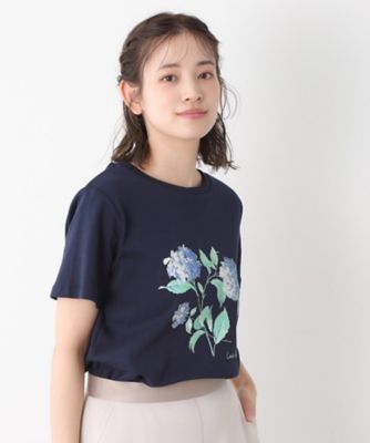 【コットン１００％／洗える】ハイドランジア柄Ｔシャツ（２００２４３３２３４）