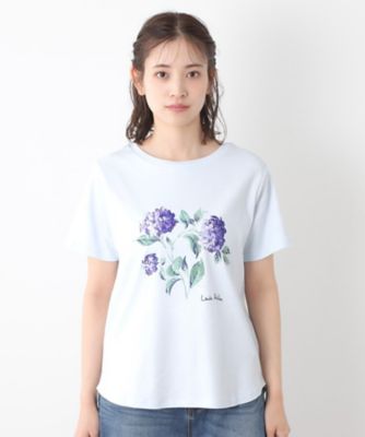 【コットン１００％／洗える】ハイドランジア柄Ｔシャツ（２００２４３３２３４）