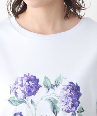 【コットン１００％／洗える】ハイドランジア柄Ｔシャツ（２００２４３３２３４）