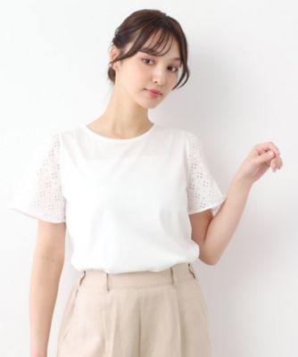 【洗える／コットン１００％／日本製／袖レース】デザインＴシャツ（２００２４３３２３５）