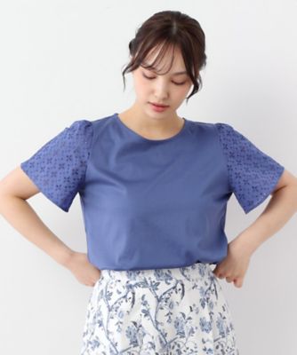 【洗える／コットン１００％／日本製／袖レース】デザインＴシャツ（２００２４３３２３５）
